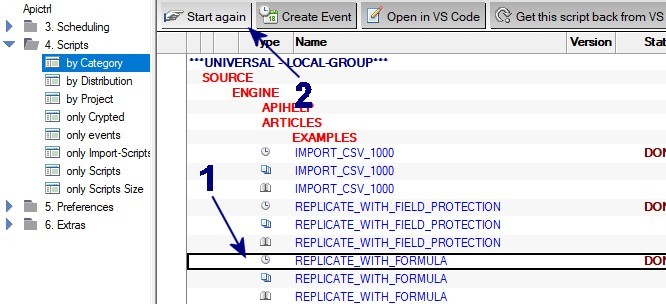 Starting the REPLICATE_WITH_FORMULA example script in the Engine Control database